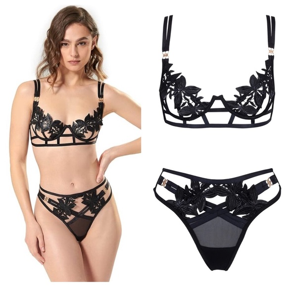 New! SET Bluebella Ophelia Black Floral Lace Bra panty set 1861 1995